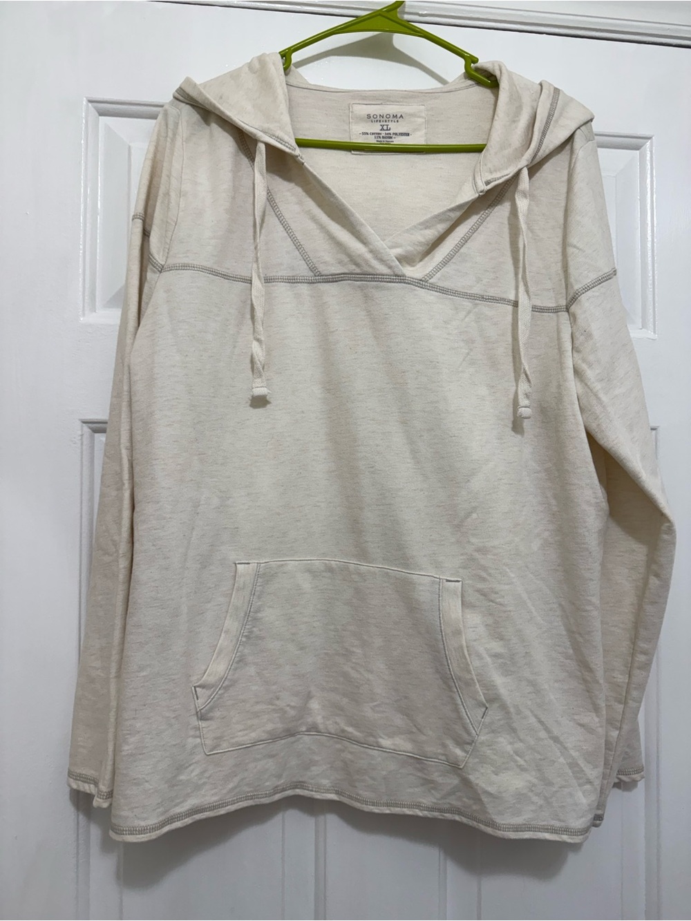 Sonoma Cream V-Neck Hooded Pullover